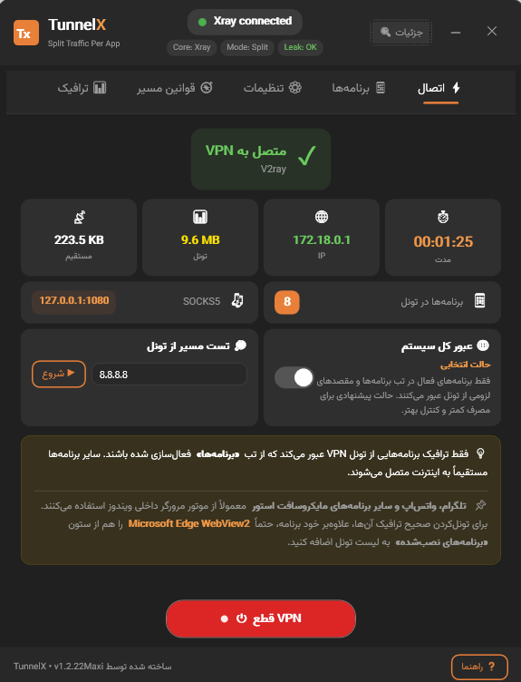 TunnelX connection dashboard